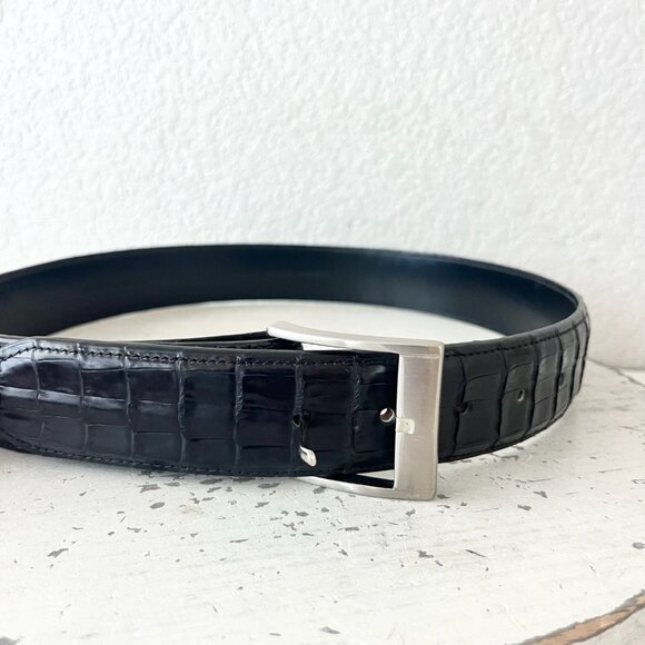 Rod Patrick Boots Mens Western Belt 1.5" Straight End Sz 30 Black Caiman Leather - Picture 2 of 10